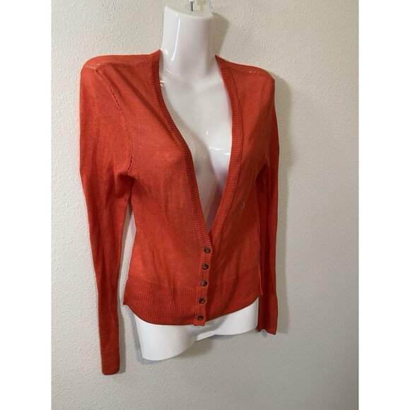Aerie Cardigan Sweater Small Orange Womens Open Knit Button Down V -Neck New - Picture 2 of 7